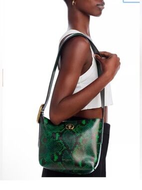 Kurt Geiger Chelsea Snake Embossed Leather Shoulder Bag - Open Green